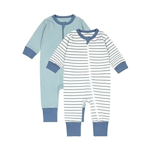 Teach Leanbh Toddler Baby Boys Girls 2-Pack Pajamas Cotton 2 Way Zipper Long Sleeve Footless Romper Sleep and Play (Green+Grey, 3-6 Months) Cover