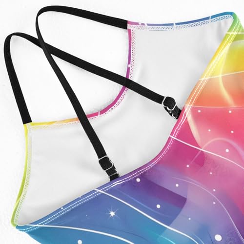 Bolaz Girls Swimsuits One-Piece Bathing Suits Multicolor Kids Sport Summer Beach Swimwear for 3-10 Years Old-Rainbow Pattern Cartoon Sticker Hand-Painted Illustration Aurora Glow 2D4