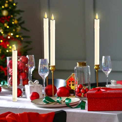 Image of Baquler 48 Pcs 10 inch Ivory Flameless Taper Candle LED Sticks Battery Operated | Candle Sticks Bulk, No Battery, Flickering LED Candlestick, Window Wedding Halloween Christmas Decor, Plastic