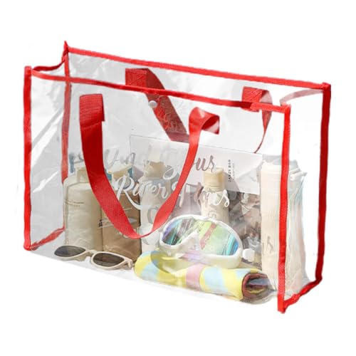 Clear Duffle Bag Large   Large Clear Tote | Clears Beach Bag | PVC Tote Bags, Waterproof Bags, Big Clears Carry Bagwith Fabric Trimming For Beach Travel
