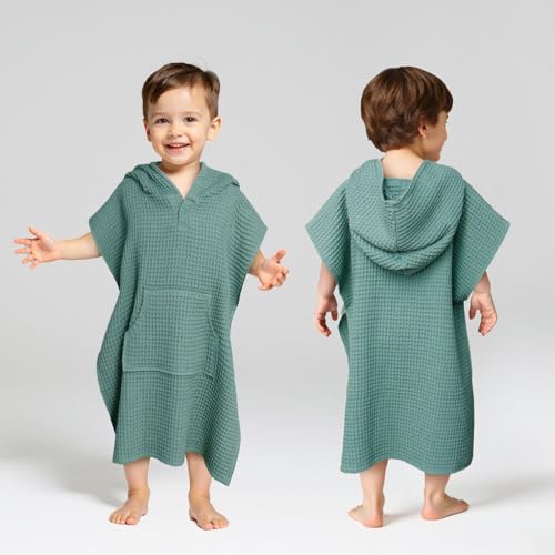 Zamlory Hooded Kids Beach Towel - Soft Poncho Towel for Babies and Toddler - Lightweight Waffle Cotton Towel Cover Up for Beach and Pool and Bath