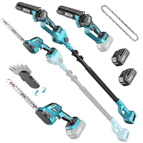 SEESII 6-in-1 Cordless Pole Saw & Trimmer with 2 Batteries