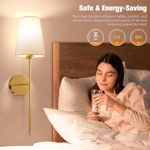 Image of NIORSUN 25.4 inch Battery Operated Wall Sconce Set of 2,Gold Rechargeable Wall Lights with 10400mAh Dimmable Detachable Bulbs and Remote,9 Colors Wireless Sconces for Bedroom Living Room Hallway