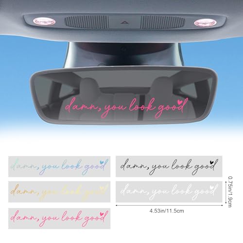 Image of 5pcs Damn, You Look Good Car Rear View Mirror Decal, Vinyl Car Quote Sticker for Back Window Positive Rearview Mirror Label Accessories for Women Self Affirmation Mental Health Awareness Gift