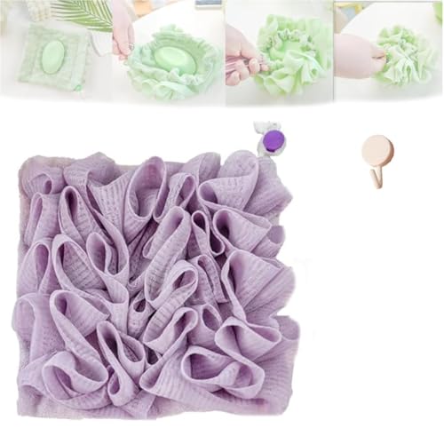 2 in 1 Loofah Sponge Washcloth for Bar Soap, Soap Pouch with Drawstring, Exfoliating Mesh Shower Scrubber Glove for Body Wash(Pu