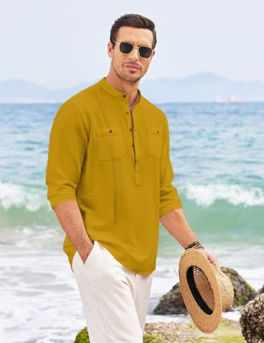 Image of Macsivo Cotton Blend Solid Casual Short Kurta for Men Long Sleeve Mandarin Collar Stylish Shirt Kurta for Men