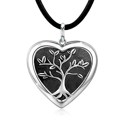 Tree of Life Locket Necklace, Locket Necklace That Holds Pictures S925 Sterling Silver rgb Vintage Oxidized Heart Locket Photo Pendant Family Gifts for Women Teen