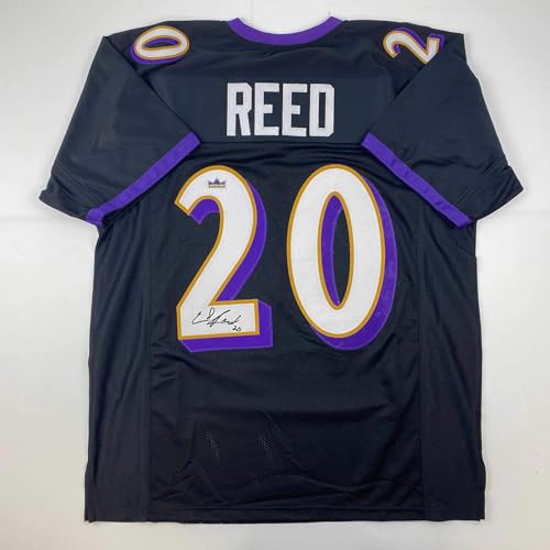 Facsimile Autographed Ed Reed Baltimore Black Reprint Laser Auto Football Jersey Size Men's XL