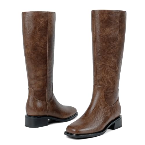 Image of QIY Knee High Boots for Women Low Heel Flat Tall Boots