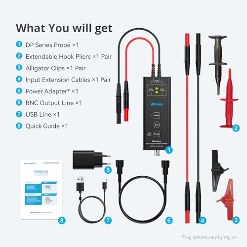 Image of Micsig High Voltage Differential Probe Kit DP700, 3.5ns Rise Time 20X /200X Attenuation Rate Oscilloscope Probe Kit Accessory, 700V 100MHz (DP10007 Upgrade)
