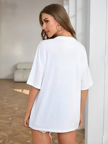 Image of TQH Tshirt for Women | Oversized T Shirt for Woman | Tops for Women Western | Women's Tops | Pack of 2 Cotton Blend Drop Shoulder Printed Loose Fit Casual T-Shirts for Summer College Travel