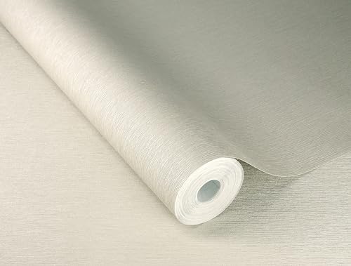 Rasch Carta da parati non tessuta tinta unita linee, struttura grigio crema lucida 608649