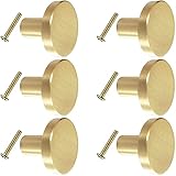 LORESJOY Runder Messinggriff, Möbelknöpfe, 6 Stück Hardware Massiver Messing Runder Einlochiger Kleiner Griff, Schranktür Schubladen Kommoden Türknauf Messingknopf mit Schrauben