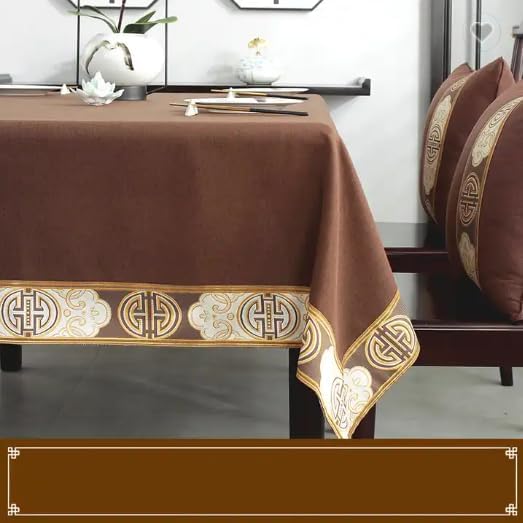 Elegante mantel de comedor bordado rectangular de poliéster estilo chino (marrón, 55 x 86 pulgadas, 55.1 x 86.6 in)