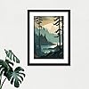 Artery8 Great Bear Rainforest Misty Sunrise Landscape Artwork Framed Wall Art Print 18X24 Inch #1