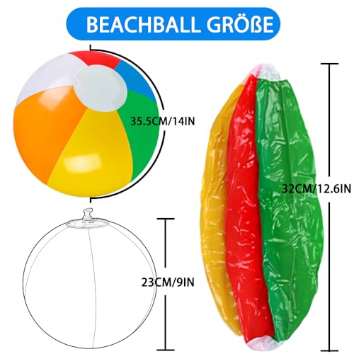 DTYDECLE 12 Stück 30cm Wasserball aufblasbar, Inflatable Beach Ball Bunte Strandball Aufblasbare Regenbogen Strand Spielzeug Ball für Sommer Wasser Pool Schwimmbad Spielzeug