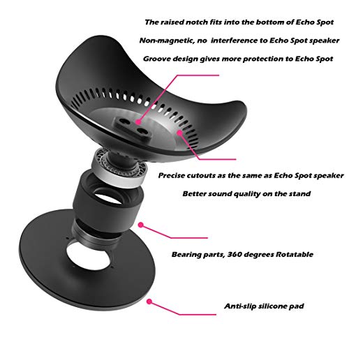 Wero Aluminum Swivel Stand, Metal Height Enhanced Bracket Holder Accessories, With Protective Groove Top Mount And Non-Skid Base, Compatible With Amazon Echo Spot (Black) #TOP3