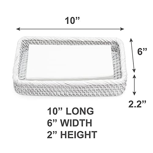 Bathroom Vanity Tray Rattan Guest Towel Napkin Holder Wicker Paper Hand Towels Storage Dispenser Napkin Caddy for Toilet Tank Kitchen Bath Decorative Trays KOLSTRAW (10.2 x 6 x 2 inches, White Wash)