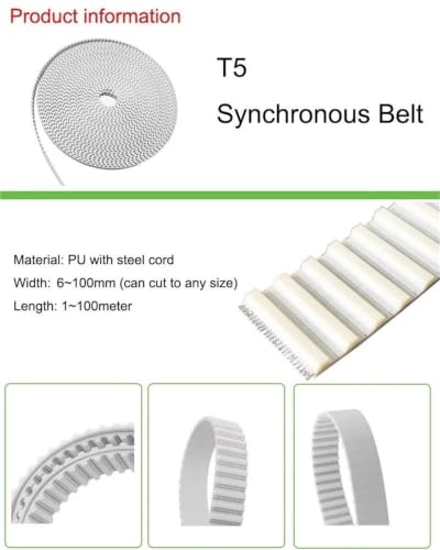 Courroie T5 PU 20mm x 9M renforcée acier pour convoyeur