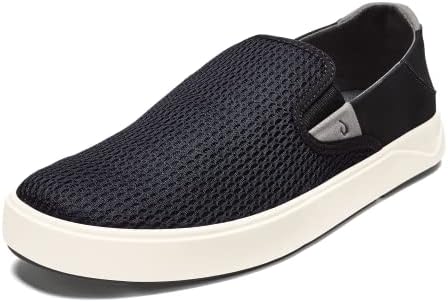 OLUKAI Lae'ahi Men's Slip On Sneakers, Lightweight Barefoot Feel & Breathable Mesh, Water Resistant Heel & Wet Grip Rubber Soles, Removable Gel Insert, Black/Black, 9.5