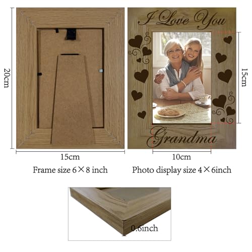 CREATCABIN Grandma Picture Frames Engraved Natural Wood Picture Frame Display Pictures 4x6 Wall Mounting Heart Poster Photo Frame Stand for Wall Hanging Gallery Tabletop 6x8Inch-I Love You Grandma - Image 2
