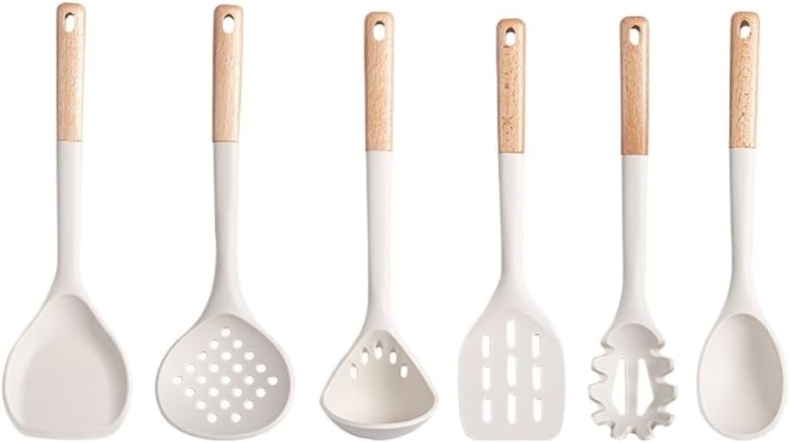DUYHBAWRS-779 Wooden Handle White Silicone Kitchenware Set