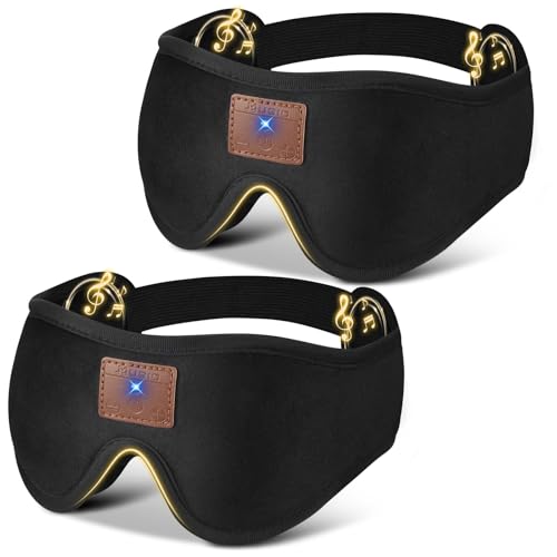 ASIILOVI 2-Pack 3D Sleep Mask with Bluetooth Headphones, Sleep Headphones, Bluetooth Sleep Eye Mask with Adjustable Hook and Loop, Ultra-Thin Stereo Speakers Perfect for Men/Women Sleeping Gifts