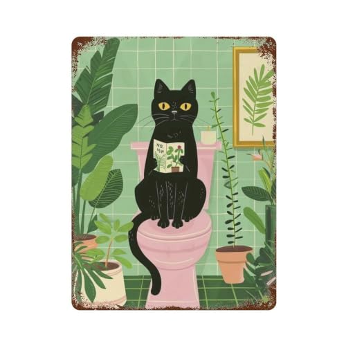 Plaque murale métal chat lisant magazine douceur pastel