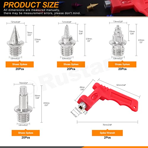 82Pcs 1/4 Inch Track Spikes Lighter Weight Steel Metal Spikes with Spike Wrench Pyramid Spikes/Christmas Tree Spikes/Tartan Spikes/Jump Spikes Cross Country Spike for Track Field Sports