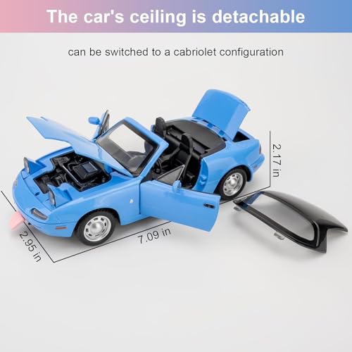 Image of 1:24 Mazda Miata MX-5 Blue Model Toy Car with Pullback, Removable Top, Blinking Lights with Sound and Bright Lights