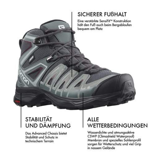 Salomon X Ultra Pioneer Mid Climasalomon Waterproof Hiking Boots For Women Trail Running Shoe, Ebony/Stormy Weather/Wine Tasting, 8 #TOP7
