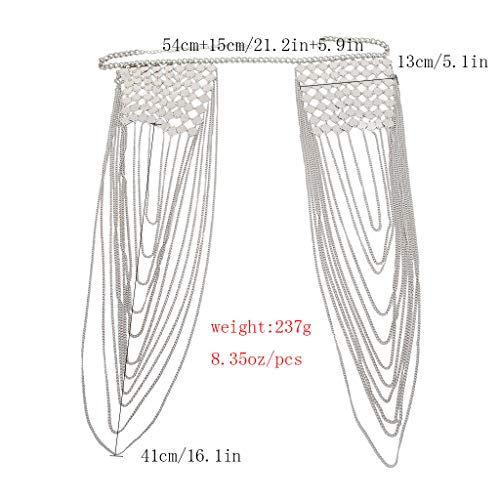 Chrontier Harness Body Chain Link Epaulet Shoulder Chain Necklace Collar Dangling Tassels For Bridal Women Prom Party Wedding Dress Accessory Silver Tone (Silver) #TOP5