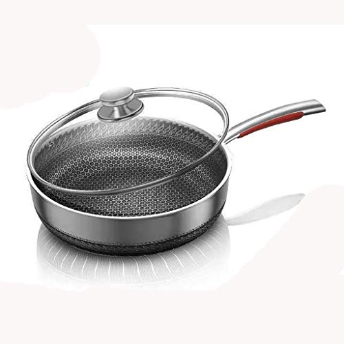 SH-chaoguo Frying Pan/Fry Wok/316 Stainless Steel Non-Stick Pan/Cooking Pan, with Lid, Uncoated, (28/30cm) for Induction Cooker and Gas Stove (Size : 28cm)