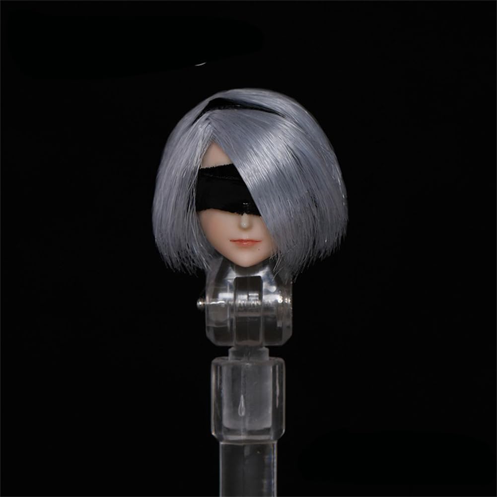 1/12 Scale Female Head Sculpt,6inch Figure Doll Accessories Anime Girl Eye Mask Pale Skin PVC Soldier Head Carving Model Fit 6''Miniature Action Figure Body