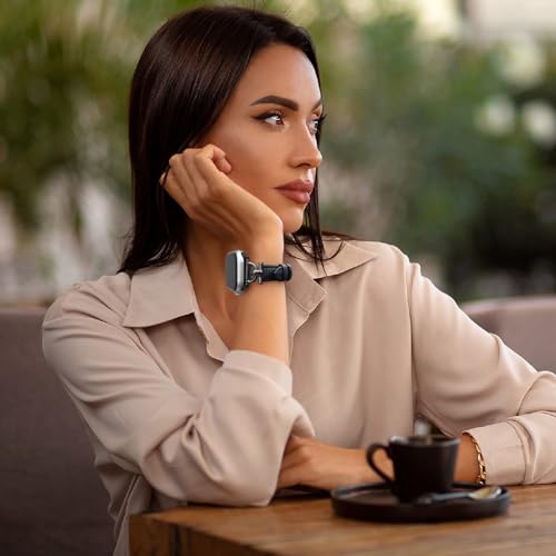 Image of Leather Band Compatible with Apple Watch Bands for Women, Dressy Fancy Strap for iWatch Series 11 /10 /9 /8 /7 /6 /5 /4 /3 /2 /1 /se /Ultra /Ultra 2(49mm 46mm 45mm 44mm 42mm,Lizard Black /Black)