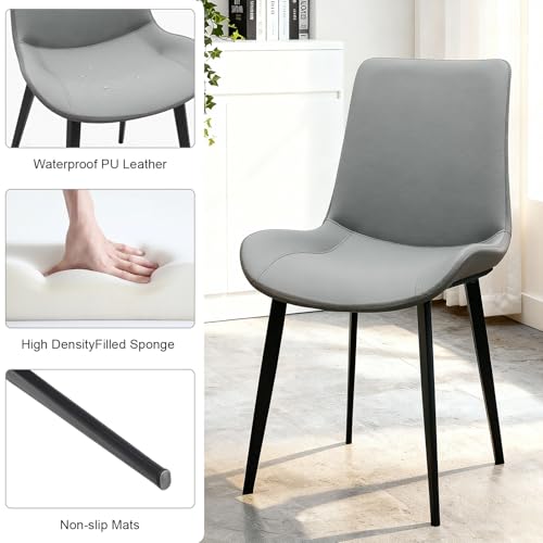 Image of Modern Dining Chairs Set of 4, PU Leather Dining Room Chairs, Upholstered Kitchen Chairs with Ergonomic Backrest & Sturdy Metal Legs, Two-Tone Design in Light Grey & Dark Grey