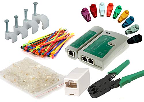 Kit Strumenti Rete Cavo - Tester RJ45, Pinza Crimpatrice, 50 Connettori, Fascette