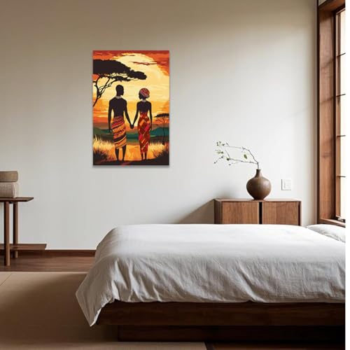 Impression sur toile couple africain 30x45cm pour décoration murale élégante