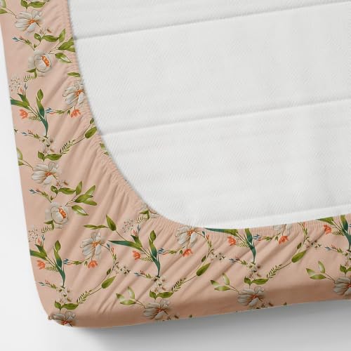Image of NHD HOME Premium Microfiber Elastic Fitted Bedsheets with 1 King Size Pillow Covers | Single Mattress Bed with All Around Elastic 200 TC Supersoft | Size - 72 x 36 +6 inches | Blush Blossom