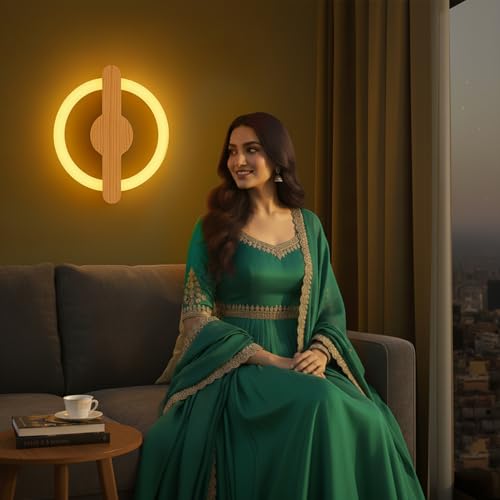 Image of Wooden Ring LED Wall Lamp | 2-in-1 Rotatable Wall Mounting Design | Decorative Wall Sconce for Bedroom, Living Room, Office, Hotels & Restaurants | Warm White Glow | Modern Home Decor