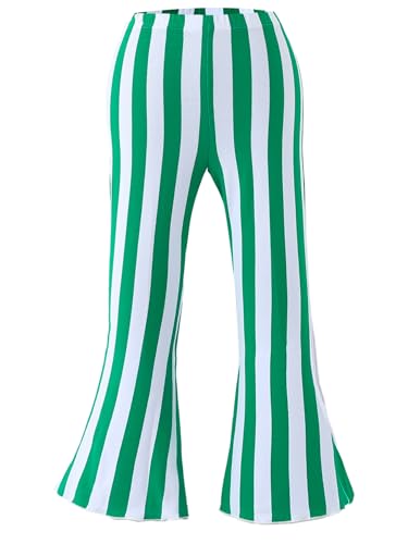 Girls' Cotton Striped Bell Bottom Leggings, Green and White2