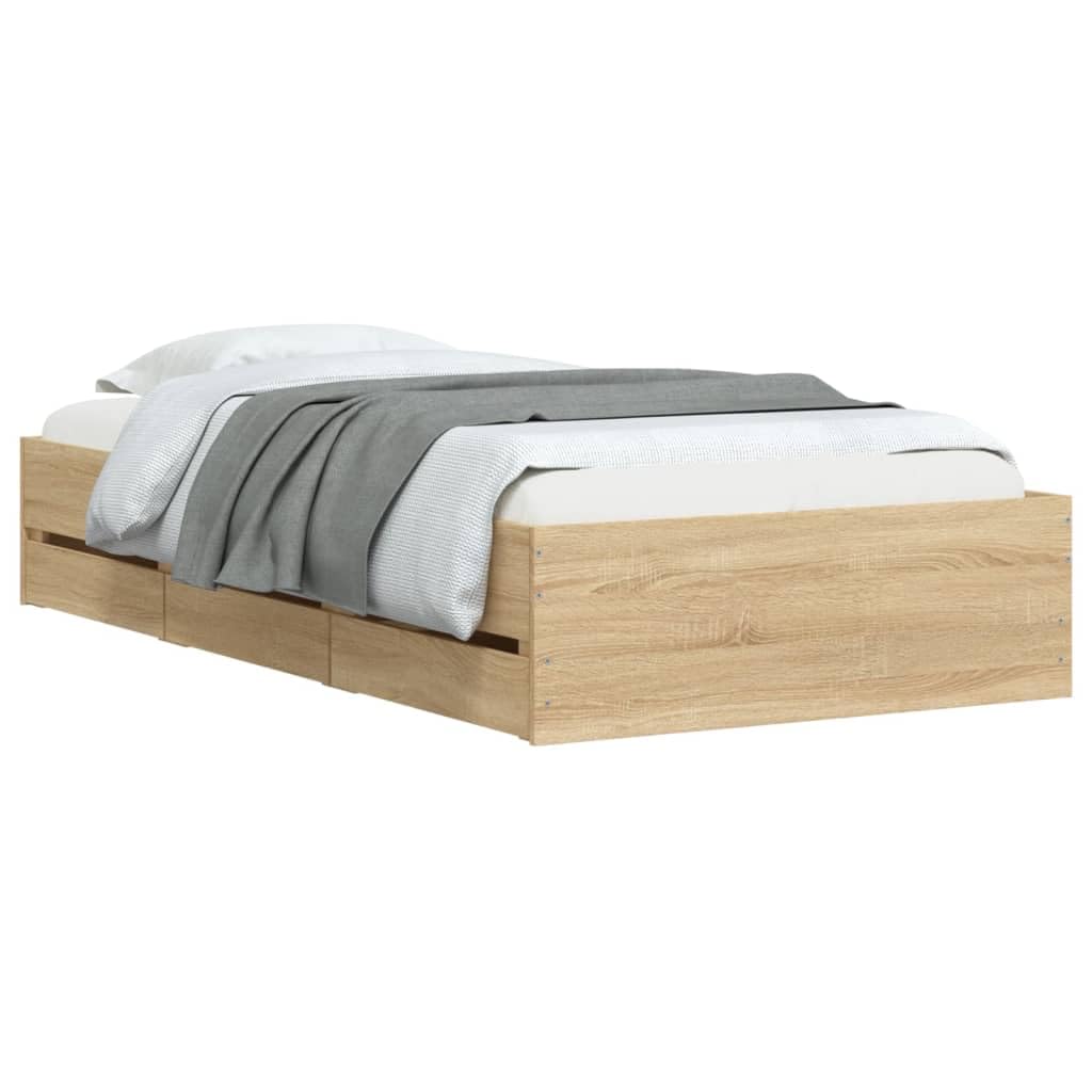 vidaXL Bettgestell, Bettrahmen mit Lattenrost, Bett Gästebett mit Schubladen, Einzelbett Schlafzimmerbett Schlafzimmermöbel, Sonoma-Eiche 100x200cm Holzwerkstoff
