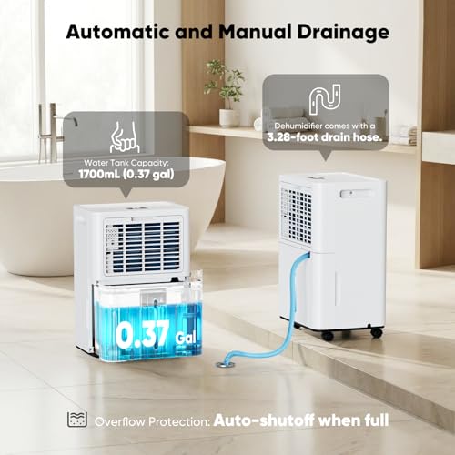Image of HUMILABS 1600 sq. ft. Dehumidifier for Basement, 21 Pint Dehumidifier for Home with Drain Hose, Auto Modes, 24H Timer, Child Lock, 37dB. Ideal for Bathrooms, Basements, and Large Rooms.