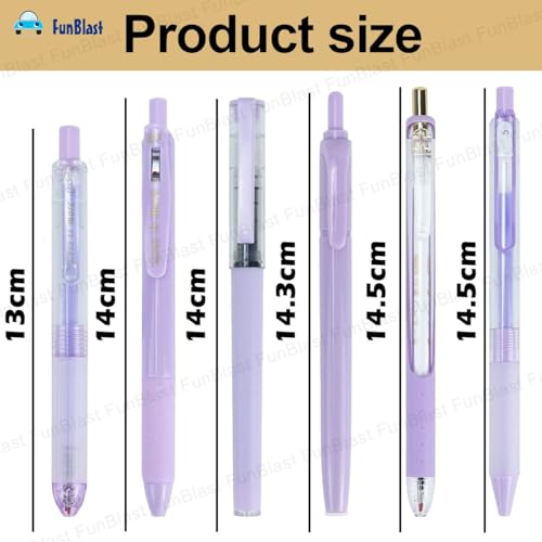Image of FunBlast Gel Pens for Writing, 5 Pcs Gel Pen & 1 Pcs Highlighter Pen, with Comfortable Grip for Smooth Writing, Kawaii Pens, Stationery for School & Office (Blue Ink) (Purple)