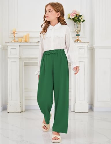 Image of Girls Wide Leg Palazzo Pant Loose Straight Cute Bow Waist Spring Summer Lightweight Dress Pant for Kids 5-14Y