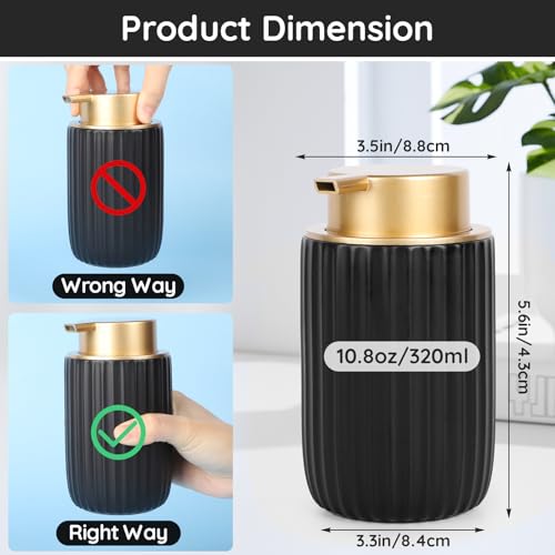 Image of Segbeauty Refillable Foam Soap Dispenser, 10.8oz Black Foaming Hand Soap Dispenser Ceramic, 320ml Empty Bathroom Lotion Dispensers Kitchen Liquid Foamer Press Foaming Pump Bottle for Home Decor