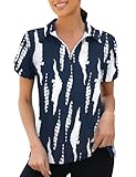 Viracy Women Golf Shirt, Womens Golf Wear 1/4 Zip Up Short Sleeve Quick Dry Moisture Wicking Running Hiking Tennis Activewear Tops,XL Navy Blue