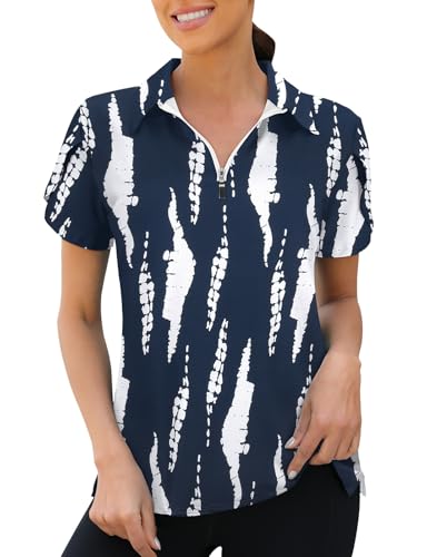 Viracy Women Golf Shirt, Womens Golf Wear 1/4 Zip Up Short Sleeve Quick Dry Moisture Wicking Running Hiking Tennis Activewear Tops,XL Navy Blue