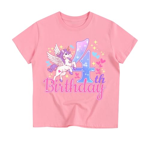 Unicorn Birthday Girl T-Shirt for Ages 2-6 Cotton Short Sleeve Tee Birthday Party Gift