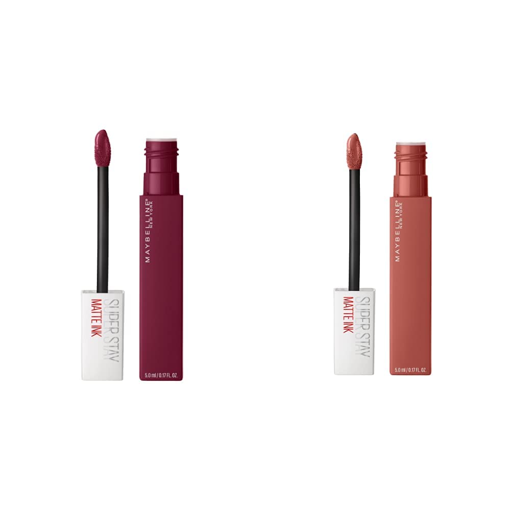 MAYBELLINE Super Stay Matte Ink Liquid Lipstick Makeup Long Lasting High Impact Color Up to 16H Wear Self-Starter Light Red and Founder Cranberry Red